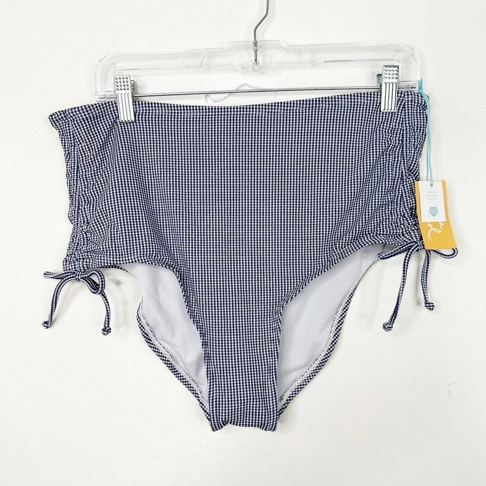 NWT KONA SOL | Gingham Side Cinch High Waist Bikini Bottom‎ Sz. Large